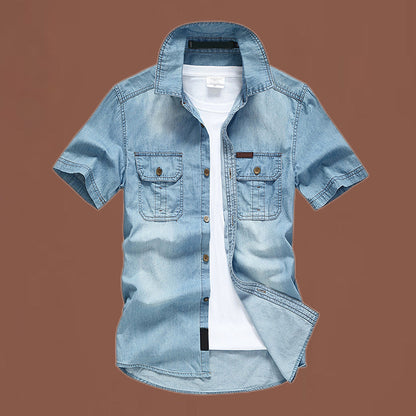👕 Men’s Washed Denim Shirt – Rugged Charm, Effortless Cool 💙