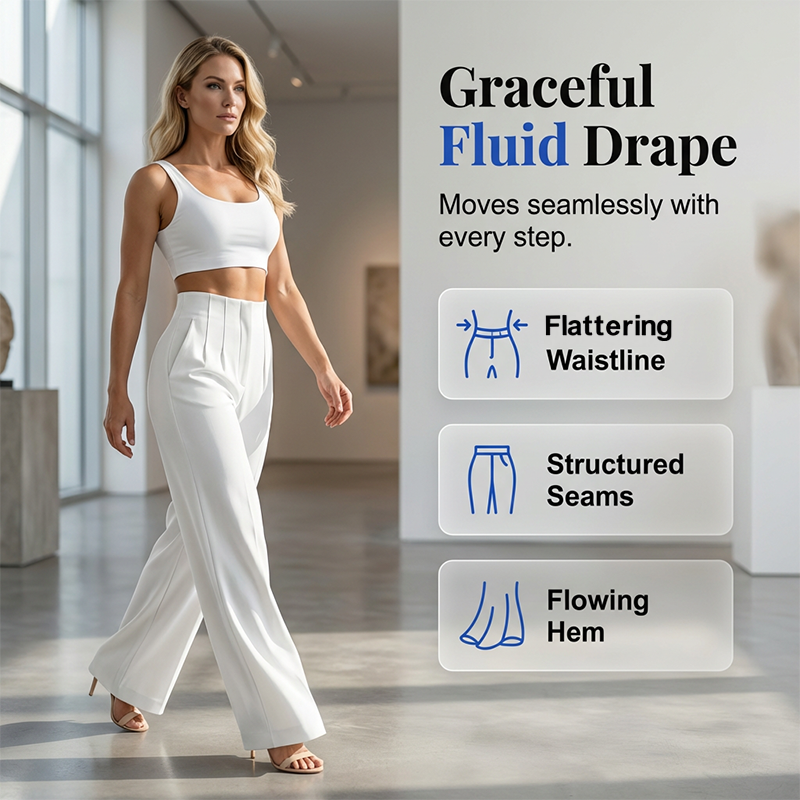 👖Women High Waist Solid Wide Leg Trousers – Slimming Long Straight Cut & Wrinkle Resistant Fabric 💕