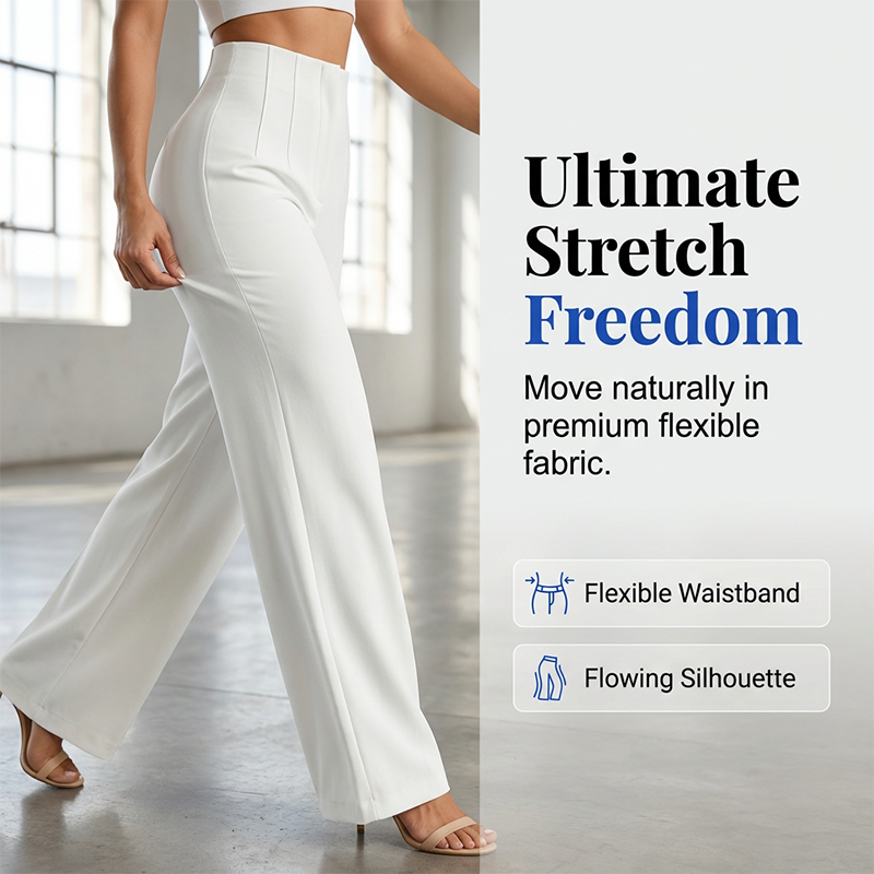 👖Women High Waist Solid Wide Leg Trousers – Slimming Long Straight Cut & Wrinkle Resistant Fabric 💕