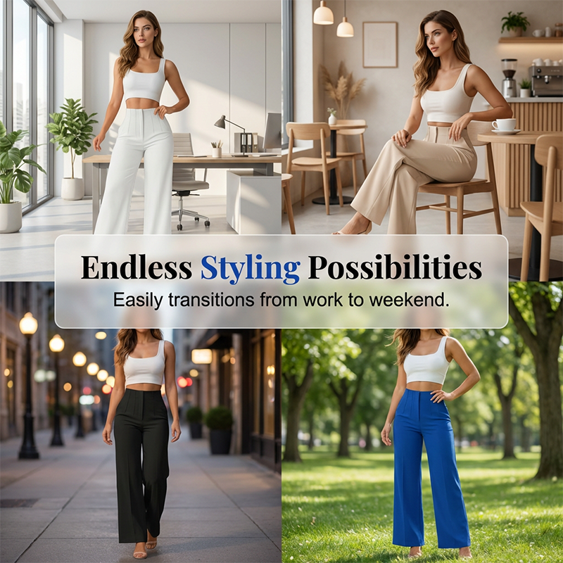 👖Women High Waist Solid Wide Leg Trousers – Slimming Long Straight Cut & Wrinkle Resistant Fabric 💕
