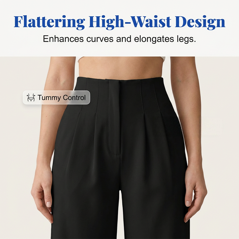 👖Women High Waist Solid Wide Leg Trousers – Slimming Long Straight Cut & Wrinkle Resistant Fabric 💕