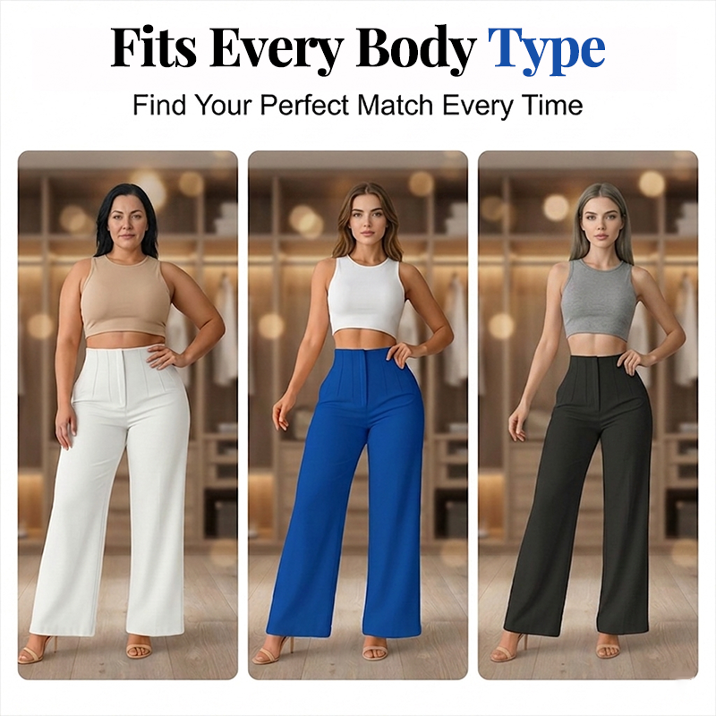 👖Women High Waist Solid Wide Leg Trousers – Slimming Long Straight Cut & Wrinkle Resistant Fabric 💕