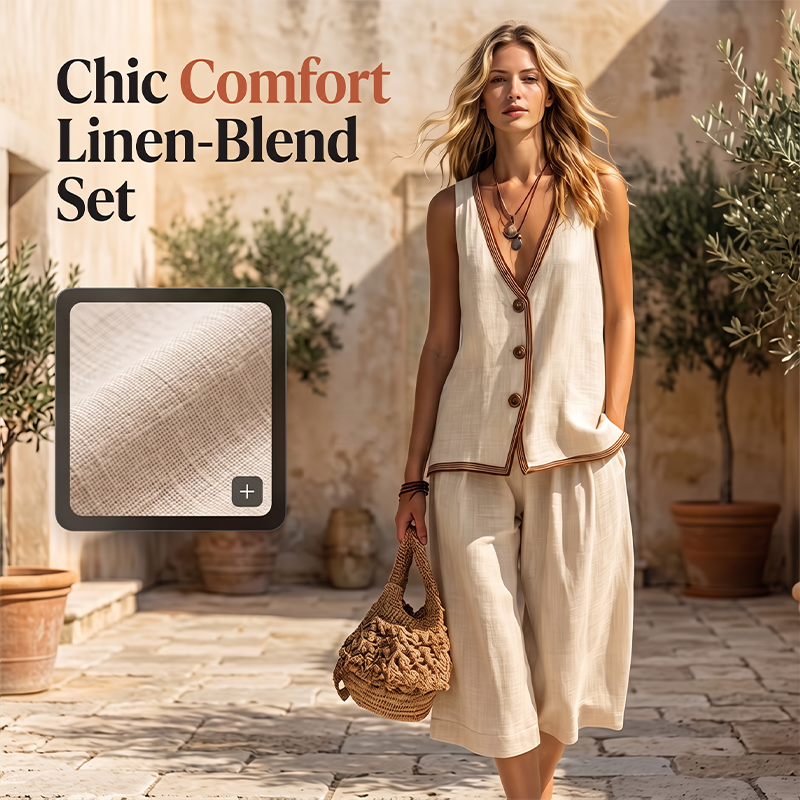 Women's Sleeveless V-Neck Top & Wide-Leg Pants Set