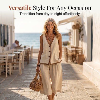 Women's Sleeveless V-Neck Top & Wide-Leg Pants Set