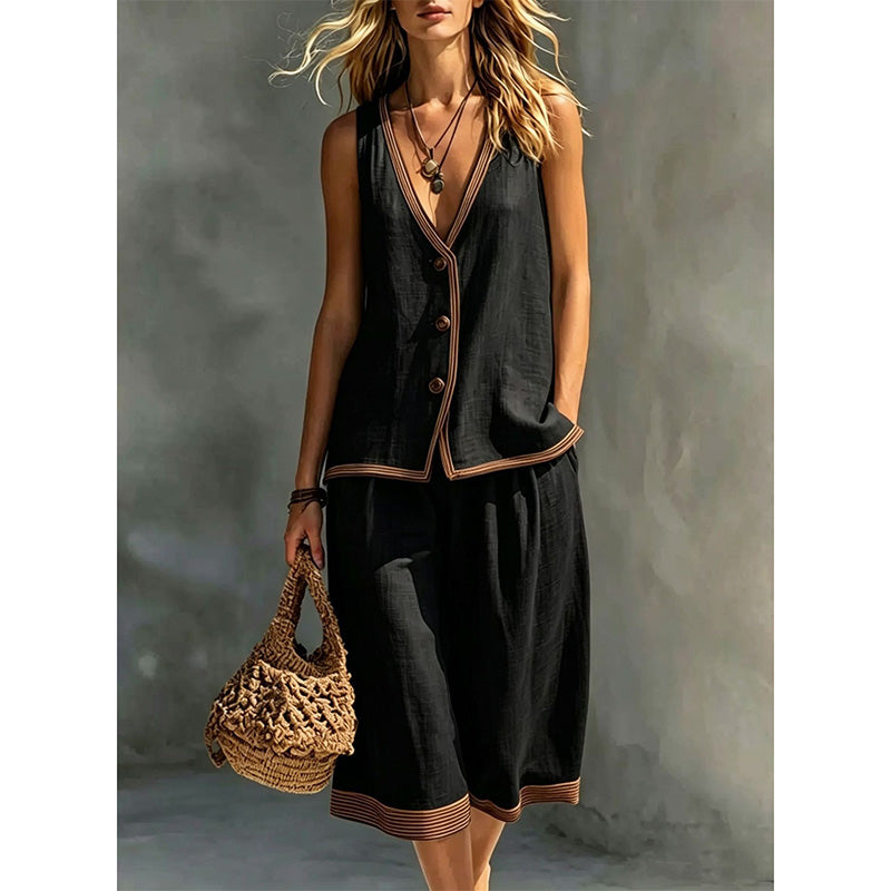 Women's Sleeveless V-Neck Top & Wide-Leg Pants Set