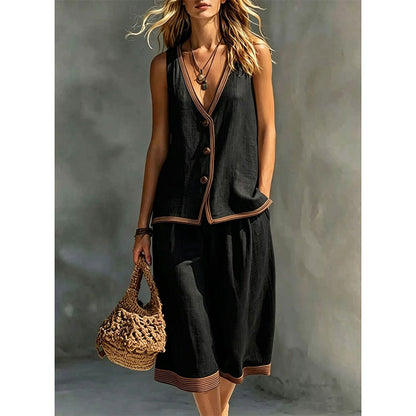 Women's Sleeveless V-Neck Top & Wide-Leg Pants Set