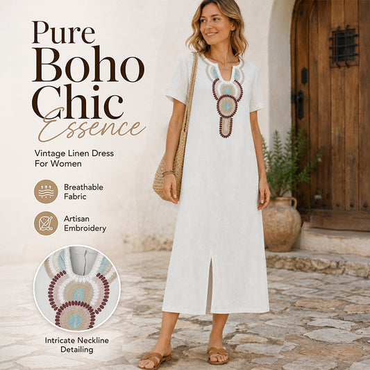 Women's Embroidered Maxi Dress with Front Slit