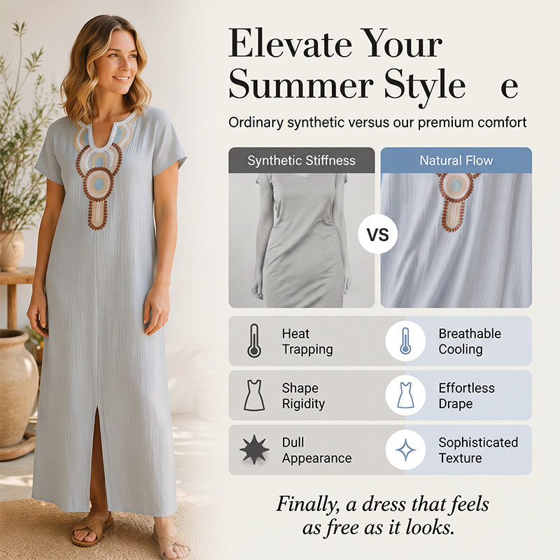 Women's Embroidered Maxi Dress with Front Slit