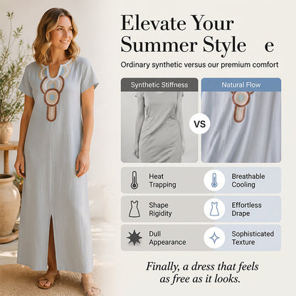 Women's Embroidered Maxi Dress with Front Slit