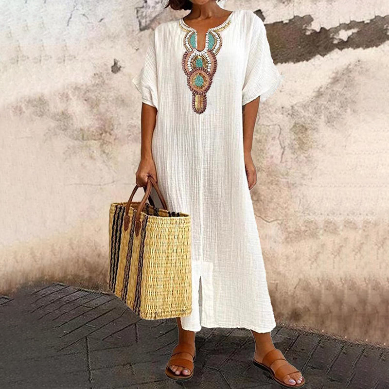 Women's Embroidered Maxi Dress with Front Slit