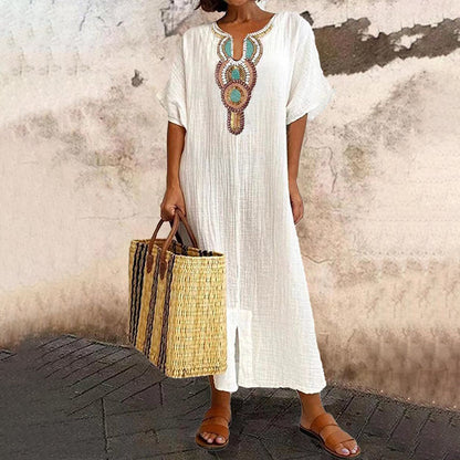Women's Embroidered Maxi Dress with Front Slit