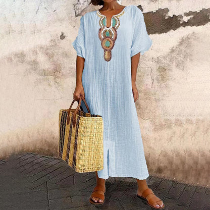 Women's Embroidered Maxi Dress with Front Slit