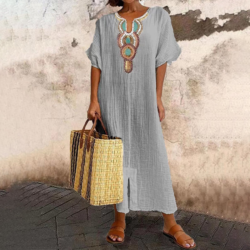 Women's Embroidered Maxi Dress with Front Slit