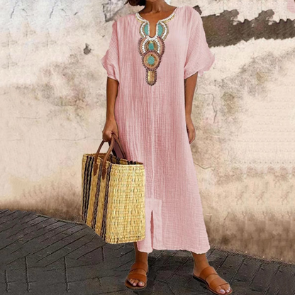 Women's Embroidered Maxi Dress with Front Slit