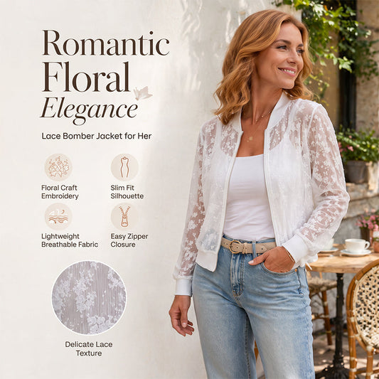 Women's Sheer Floral Lace Zip-Up Baseball Jacket