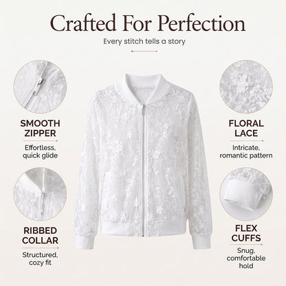 Women's Sheer Floral Lace Zip-Up Baseball Jacket