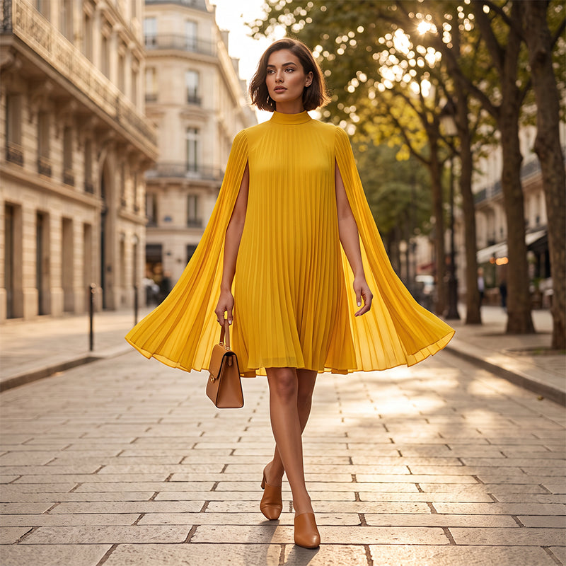Women's Round-Neck Cape Sleeve Mini Dress