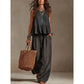 Women Casual Sleeveless Ruffle Top and Wide Leg Long Pants Set