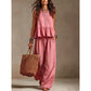 Women Casual Sleeveless Ruffle Top and Wide Leg Long Pants Set