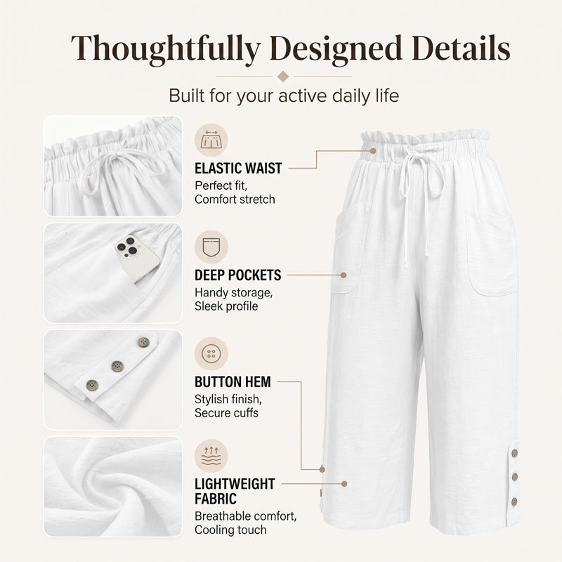 Women's Cotton Linen Wide Leg Pants