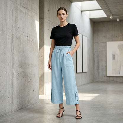 Women's Cotton Linen Wide Leg Pants