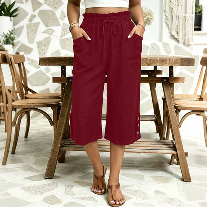 Women's Cotton Linen Wide Leg Pants