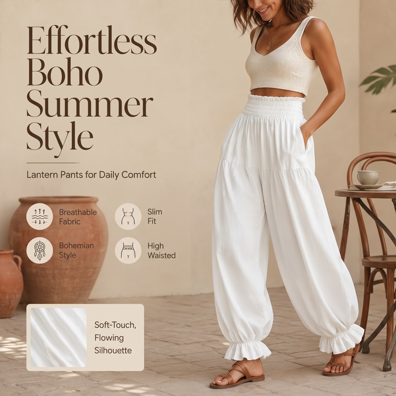 Women's Casual Ruffle Hem Lantern Pants