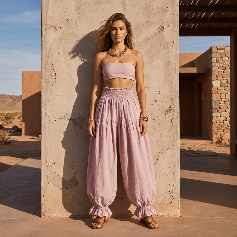 Women's Casual Ruffle Hem Lantern Pants