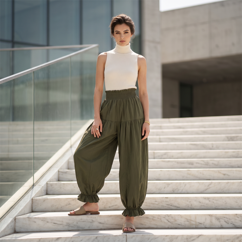 Women's Casual Ruffle Hem Lantern Pants