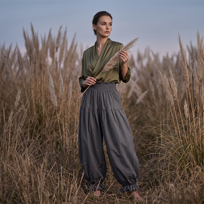 Women's Casual Ruffle Hem Lantern Pants