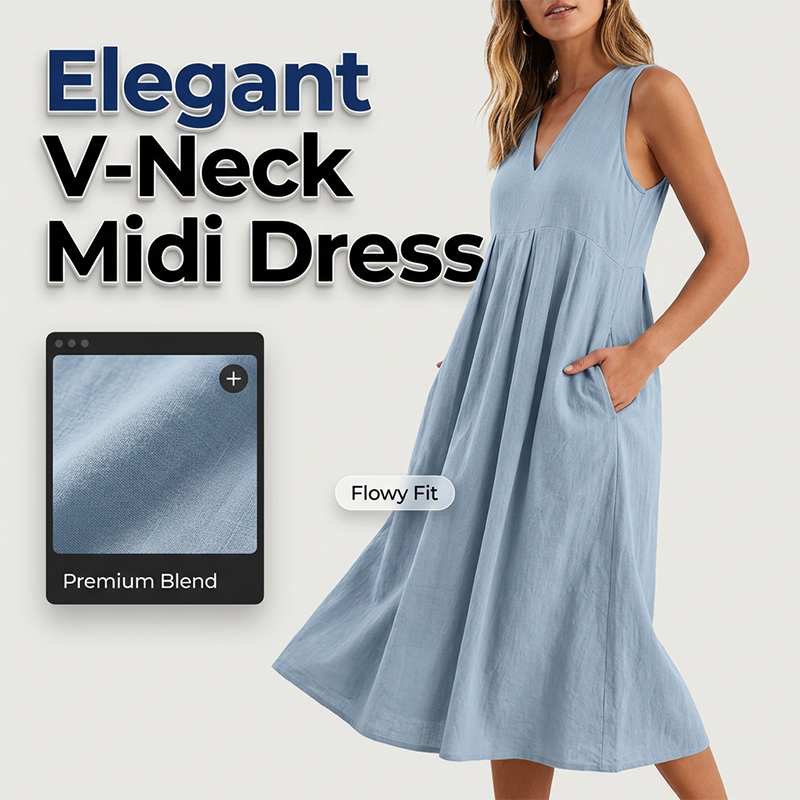 Women's Casual V-Neck Sleeveless Midi Dress