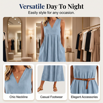 Women's Casual V-Neck Sleeveless Midi Dress