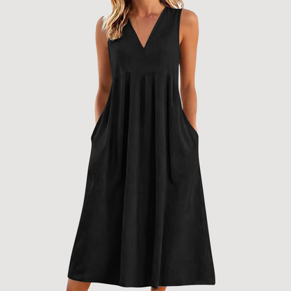 Women's Casual V-Neck Sleeveless Midi Dress
