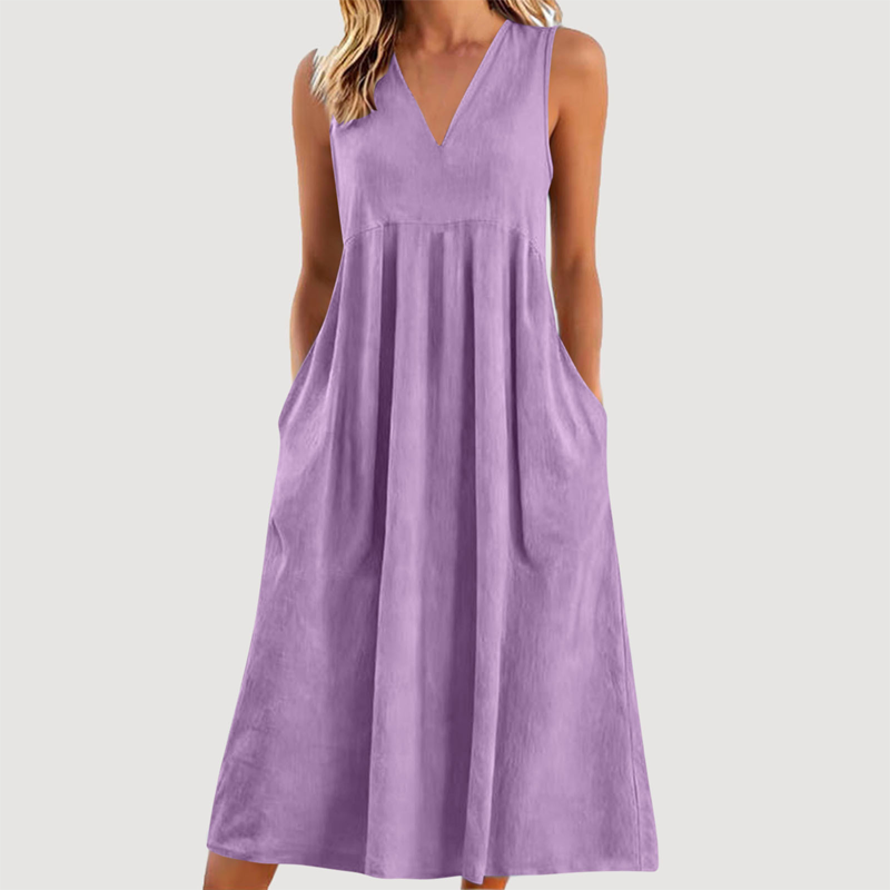 Women's Casual V-Neck Sleeveless Midi Dress