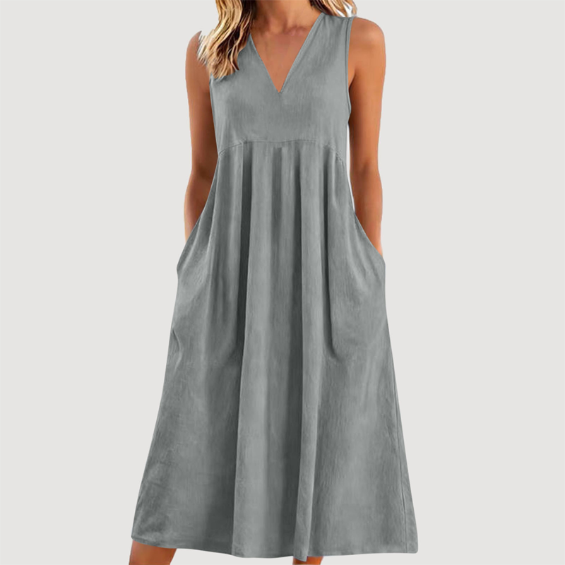 Women's Casual V-Neck Sleeveless Midi Dress