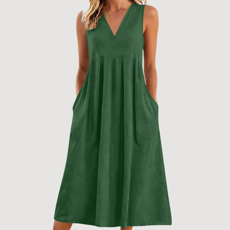 Women's Casual V-Neck Sleeveless Midi Dress