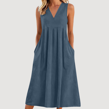 Women's Casual V-Neck Sleeveless Midi Dress