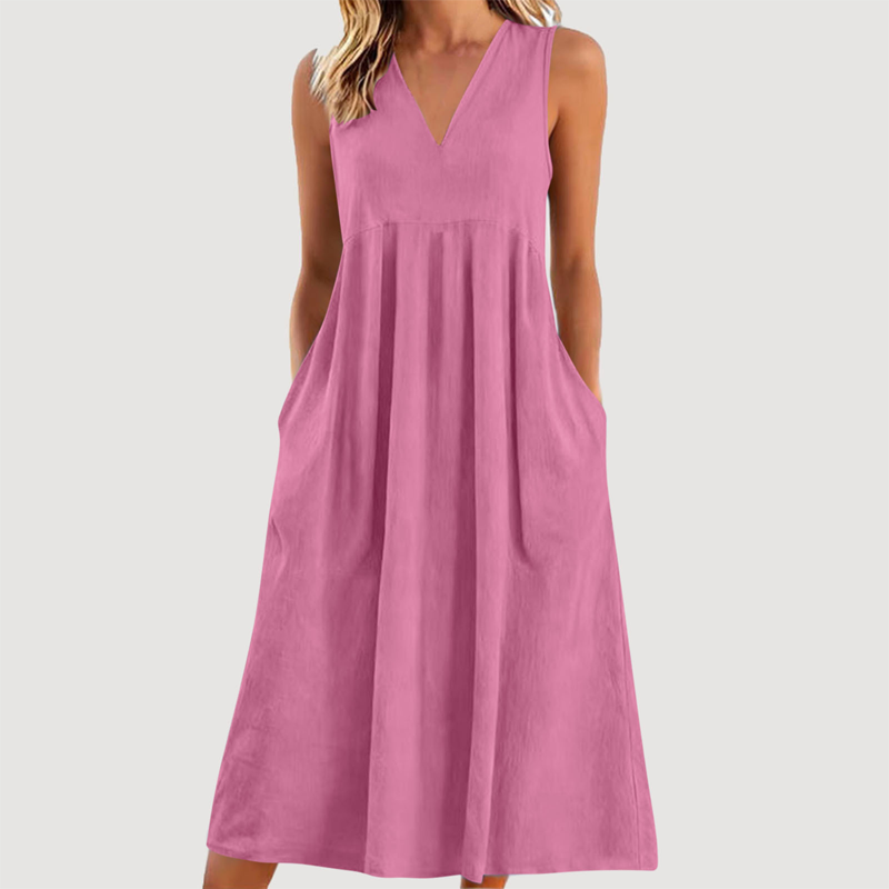 Women's Casual V-Neck Sleeveless Midi Dress