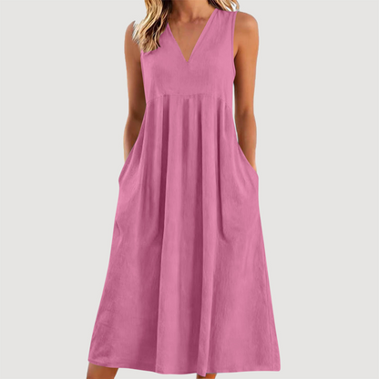 Women's Casual V-Neck Sleeveless Midi Dress