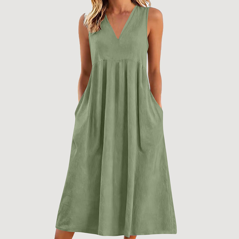 Women's Casual V-Neck Sleeveless Midi Dress