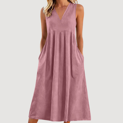 Women's Casual V-Neck Sleeveless Midi Dress