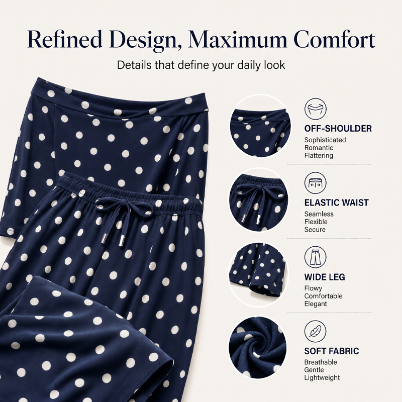 Women's Off-Shoulder Polka Dot 2-Piece Set