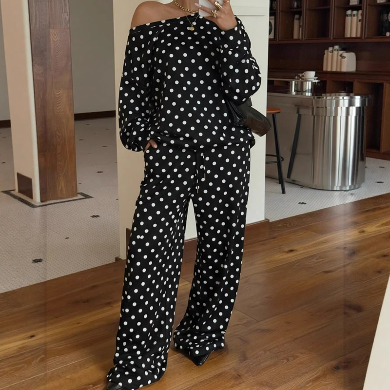 Women's Off-Shoulder Polka Dot 2-Piece Set