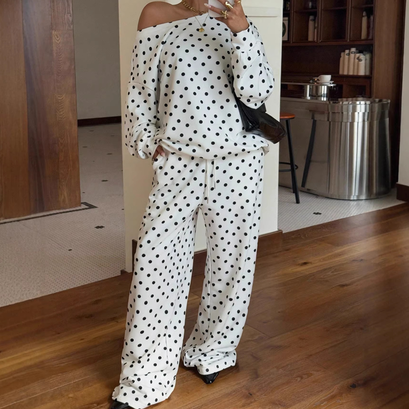 Women's Off-Shoulder Polka Dot 2-Piece Set
