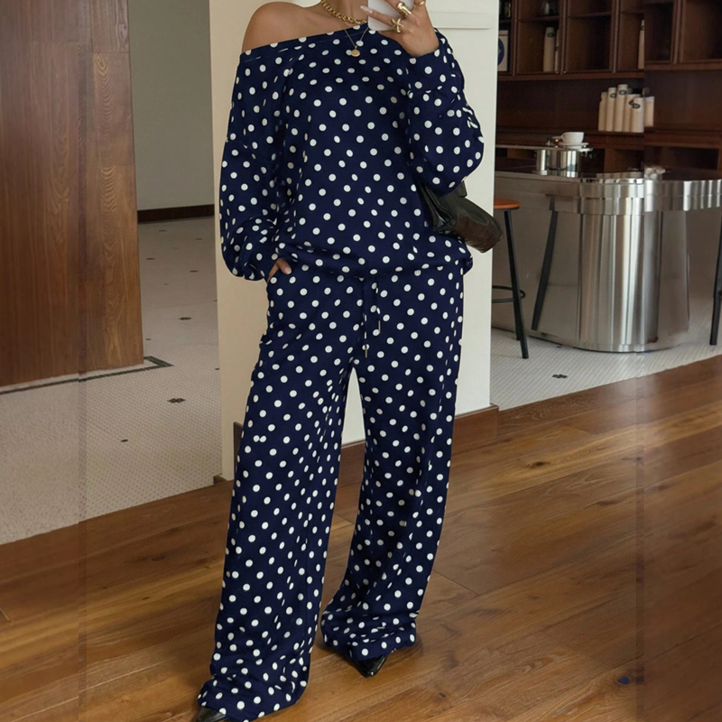 Women's Off-Shoulder Polka Dot 2-Piece Set