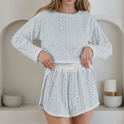 Women's Summer Eyelet Knit 2-Piece Set
