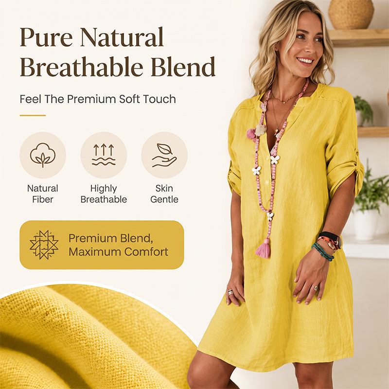 Women's Summer V-Neck Dress with Roll Sleeve