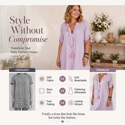 Women's Summer V-Neck Dress with Roll Sleeve