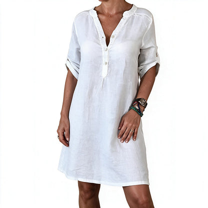 Women's Summer V-Neck Dress with Roll Sleeve