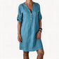 Women's Summer V-Neck Dress with Roll Sleeve